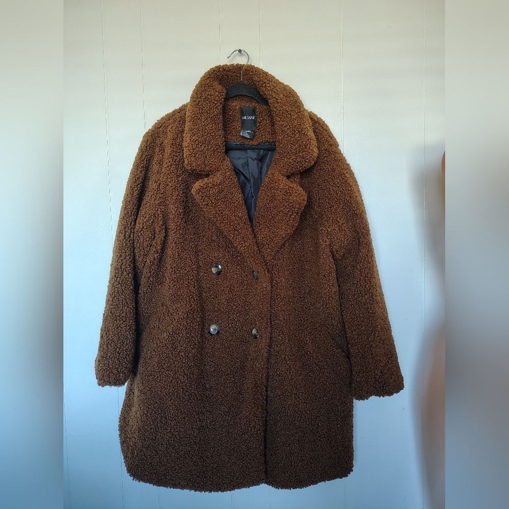 Me Jane Double-Breasted Brown Teddy Jacket Size 2X
